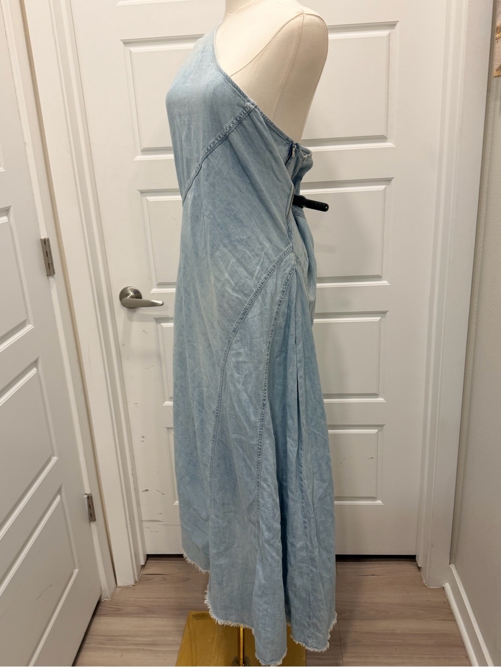 Zara One-Shoulder Light Blue Denim Midi Dress NWT - Picture 5 of 10